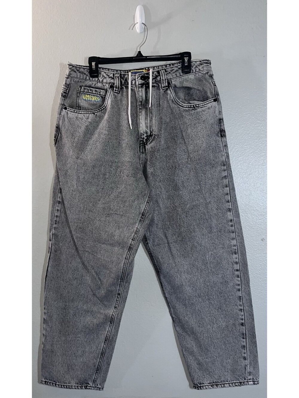 Empyre Straight Leg Baggy Skate Acid Wash Jeans Drawstring Mens 34 Gray